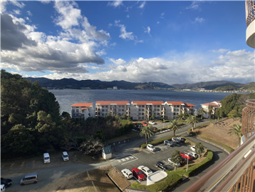 バルコニーから北西側に猪鼻湖を望む