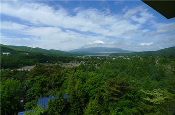 西方向に富士山と山中湖を望む