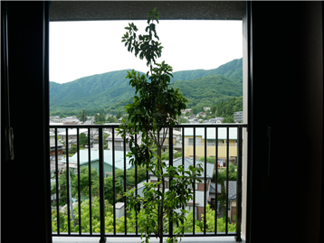 洗面室から望む北西方向の箱根外輪山