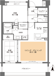 着色の部分は床暖房の範囲です