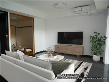 LDK 西側から撮影 ※家具・家電はCGです。