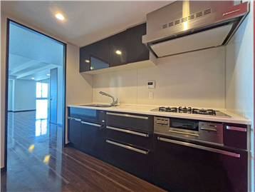 食洗機、ガラストップコンロ、ディスポーザー付のキッチン