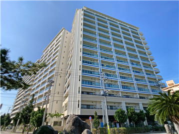 建物北側の安謝緑地から見た外観