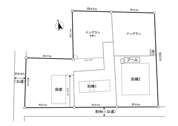 敷地配置図（母屋、別棟1、別棟2）