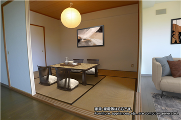 和室／LDK側から南東方向を撮影（※家具・家電等はCGです）