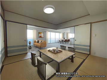 和室１／西方向を撮影（家具・家電等はCGです。）