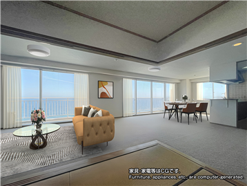 ＬＤＫ／和室１から撮影（家具・家電等はCGです。）