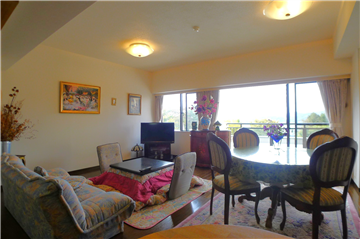 キッチン側から見たリビングとダイニング